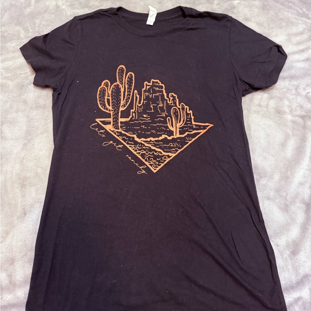 Black Graphic Desert Tee with Orange Print - Women's Top